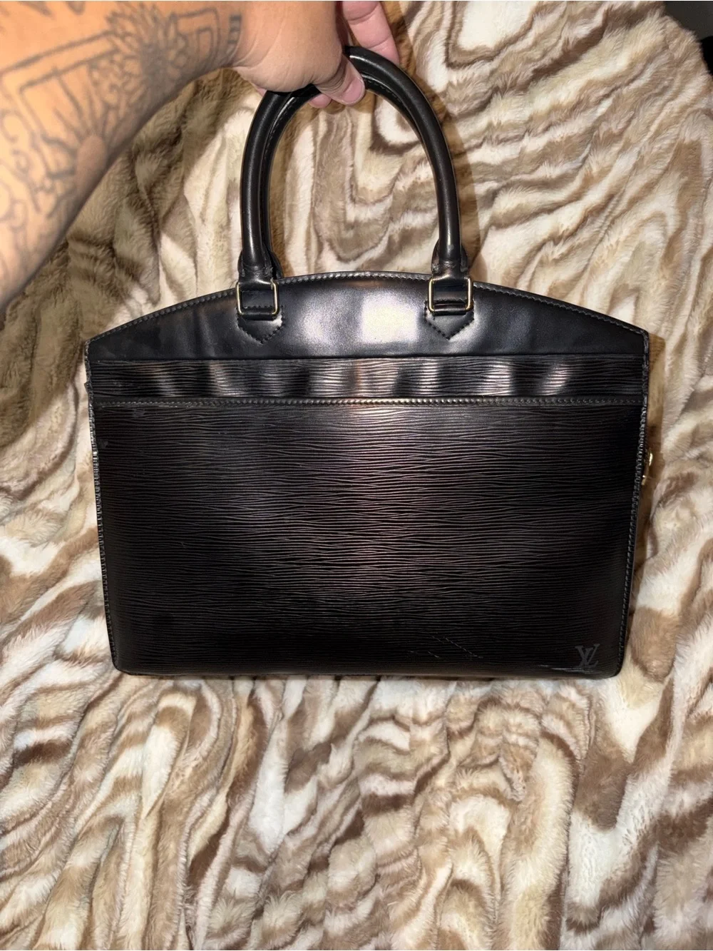 Louis Vuitton Black Epi Leather Top-Handle Briefcase with Subtle LV Monogram